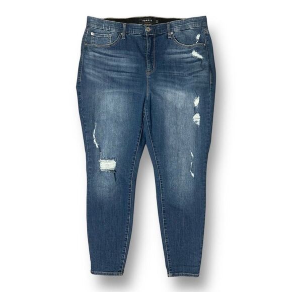 Torrid 20R Sky High Skinny Jeans Distressed Blue Pull On Stretch Denim 28 Inseam - Picture 2 of 12